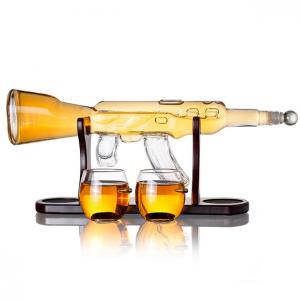 AK47 shape whiskey decanter with wooden holder