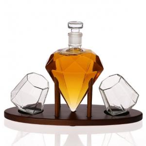 Hand made diamond whiskey decanter sets with wooden holder