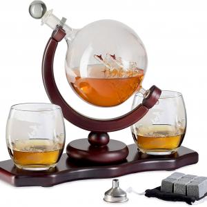 Hot sale globe whiskey decanter set 850 ml whiskey globe decanter with two glasses