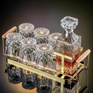 Whiskey decanter set 6 glasses set with metal holder